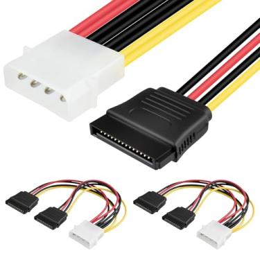 Imagem de SDTC Tech Cabo adaptador de divisor de energia macho IDE Molex para fêmea de 4 pinos SATA duplo de 15 pinos 18AWG cabo de extensão de disco rígido Serial ATA de cobre (20 cm) - 2 pacotes