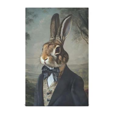 Imagem de Conjunto de panos de prato de animais engraçados coelho decoração de cozinha toalhas de mão de chá fofas panos de lavar louça macios absorventes 45 x 71 cm, 1 pacote