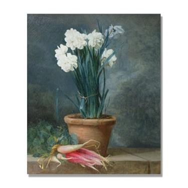 Imagem de NHLDZYH Arte floral vintage natureza morta, pintura botânica clássica, decoração de casa quente para sala de estar e sala de jantar. B19. Tela somente 40x48cm-15,7x18,9 pol