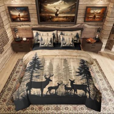 Imagem de Erosebridal Conjunto de edredom rústico de veado da floresta com 7 peças, Queen, animais da floresta, caça ocidental, alce, alce, alce, cama, para homens, meninos, adultos, quarto vintage, casa de