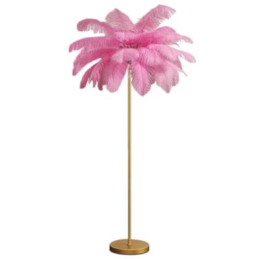 Imagem de Luminária de chão moderna e luxuosa com penas de avestruz - Luminária nórdica de resina dourada para decoração de casas de campo e hotéis, iluminação romântica para quartos, 160 cm de altura