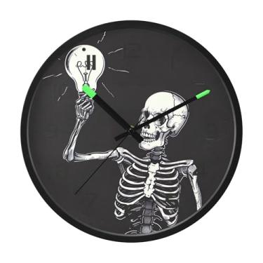 Imagem de SEHANY Relógio artístico de parede de caveira silencioso, sem tique-taque, relógio redondo operado por bateria, controle de som, luz noturna, relógios de parede para sala de estar, cozinha, quarto