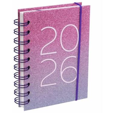 Imagem de Agenda Diária 2026 Glitter Capa Dura Planner Semanal Espiral 336 Páginas 14 x 19 cm Organizador Pessoal com Calendário Degradê Lilás e Rosa