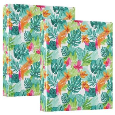 Imagem de Fichários personalizados de folhas tropicais de 3,8 cm, 3 anéis, comporta 200 folhas, pastas, anel redondo, fichário resistente, 31,5 x 27 x 6 cm, 1 pacote