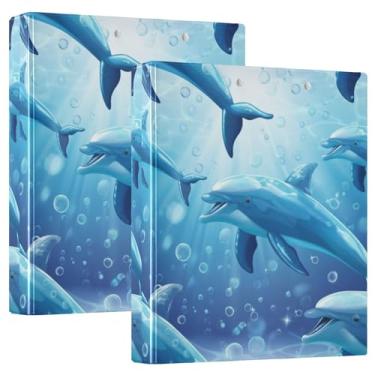 Imagem de Playful Dolphins Underwater Blue 3 anéis fichários de 3 cm comporta 200 folhas fofas pastas de portfólio anel redondo fichário resistente, 31,5 x 27 x 6 cm, 1 pacote
