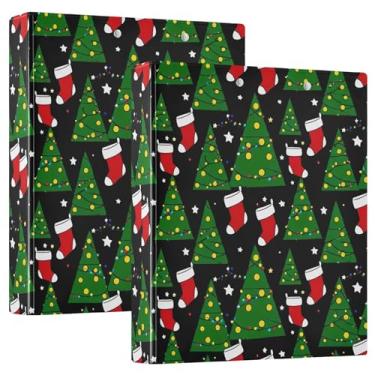 Imagem de Fichários personalizados de 3 anéis para árvores de Natal de 3 cm com capacidade para 200 folhas, fichário para prancheta, 31,5 x 27 x 6 cm, pacote com 2