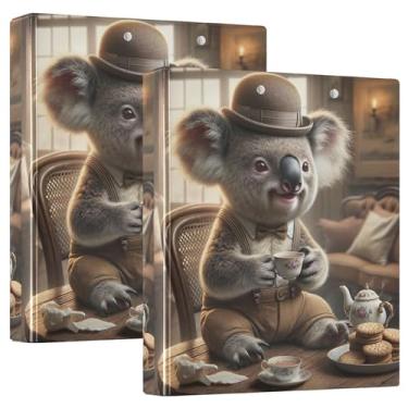 Imagem de Pasta de caderno personalizada Gentleman Koala Vintage Tea com 3 argolas de 3 cm, 200 folhas, fichário de escritório, 31,5 x 27 x 6 cm, pacote com 2