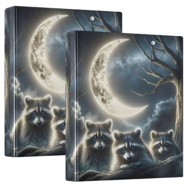 Imagem de Fichários personalizados Moonlight Raccoon Night com 3 anéis de 3 cm comporta 200 folhas, pastas, portfólio, estampado, anel redondo, 31,5 x 27 x 6 cm, 1 pacote