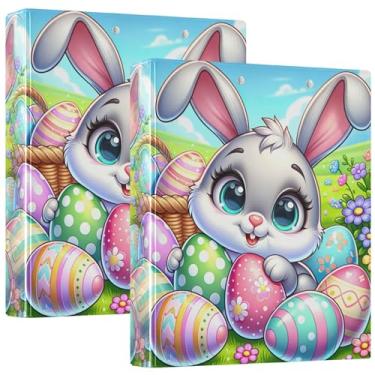 Imagem de Fichário com três anéis de ovos de coelhinho da Páscoa com desenho animado de 3 cm comporta 200 folhas de animal floral, fichário de apresentação de anel redondo, 31,5 x 27 x 6 cm, pacote com 2