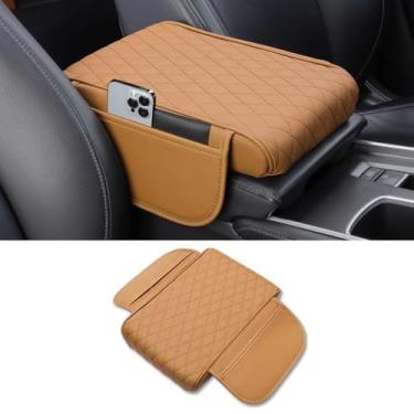 Imagem de OtpOutopa Capa de apoio de braço para console central de carro, almofada de couro para console central com 2 sacos de armazenamento, almofada de console central universal com espuma de memória