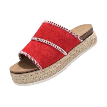 Imagem de Sandálias femininas de corda abertas para o verão, casual, sólida, confortável, cabedal de poliuretano, Vermelho, 35