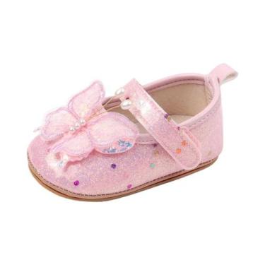 Imagem de Sapatos De Bebê Menina Brilhantes Com Glitter 3D De Borboleta, Sapatil