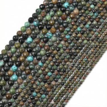 Imagem de THRELE Contas de turquesa africana natural, 4 mm, 90 peças, pequenas pedras preciosas soltas redondas facetadas para fazer joias faça você mesmo, pulseira e colar artesanal, com cartão de tamanho