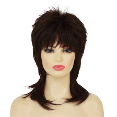Imagem de Peruca Amnenl Brown Mullet Short Shaggy Layered 70s 80s Rocker