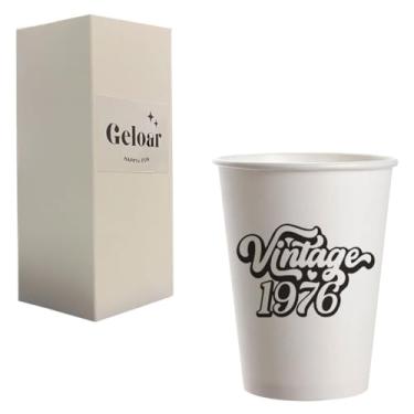 Imagem de Geloar Copos de festa vintage 1976 50º aniversário, pacote com 20, 255 g, preto, vintage, 1976, copos de papel descartáveis para festa de aniversário de 50 anos (1976)