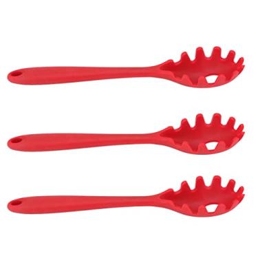Imagem de QANYEGN Garfo para macarrão de silicone, colher de macarrão resistente ao calor para cozinha, colheres de espaguete para mexer molhos, servir saladas ou servir caçarolas (Vermelha)