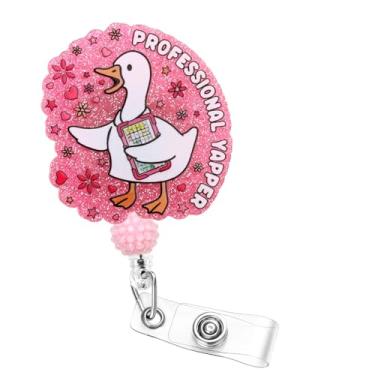 Imagem de Soleebee Carretel de crachá de enfermeira Yapper profissional engraçado, suporte retrátil para crachá de trabalho, clipe de crachá de identificação com clipe jacaré giratório de 360° para estudantes