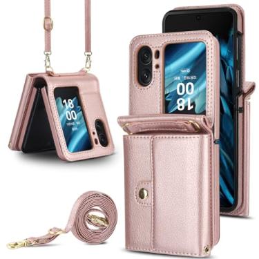 Imagem de Capa carteira flip Oppo Find N2, porta-cartões com bloqueio RFID e alça destacável, couro durável e TPU, 4 compartimentos para cartão, proteção contra quedas, capa flip com suporte para uso diário