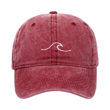 Imagem de Boné De Beisebol Vintage Com Padrão De Ondas Lavadas E Bordado Em Algo