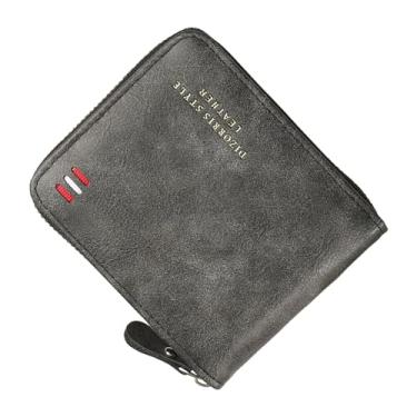 Imagem de Carteira masculina ultraleve de couro sintético vintage – Bolsa curta dobrável com bolso para moedas com zíper – Suporte para cartão de grande capacidade com bloqueio de RFID e 2 janelas para