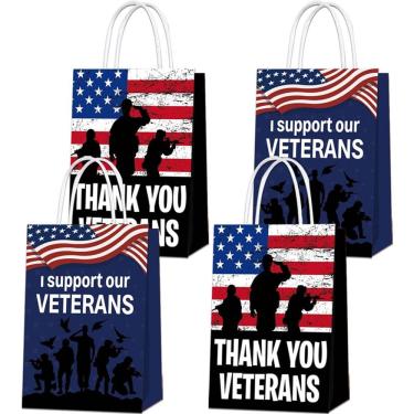 Imagem de Sacola de presente Kraft Paper Carry Tote Thank You Veterans, pacote com 10