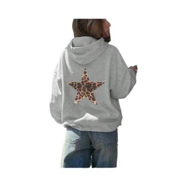 Imagem de Moletom Feminino Solto De Fleece Com Estampa De Leopardo E Pentagrama,