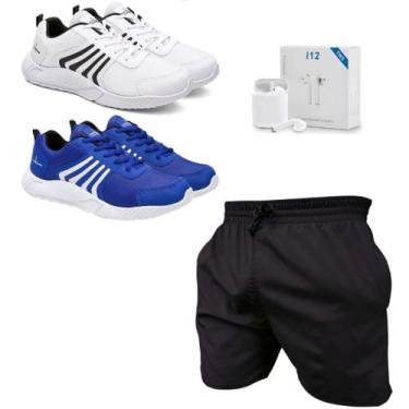 Imagem de Kit 2 Tênis RUN + Bermuda Masculino Caminhada Academia Esportes + Fone