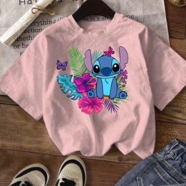 Imagem de Camiseta Menina Over Estampa Exclusiva Stich - Dinka, 4, rosa bebe