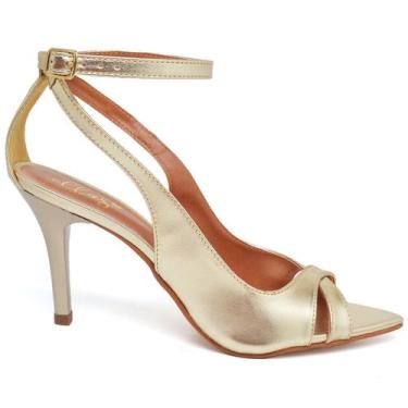 Imagem de Sandália Salto Médio Metalizado Ouro Light - Ella'S, 37, Ouro, Feminin