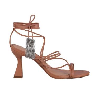 Imagem de Sandália Feminino Salto Médio Cascata De Brilhos Luiza Barcelos Rosê, 