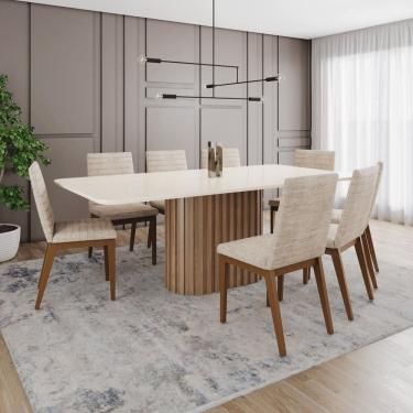 Imagem de Conjunto Mesa Solana 200cm com Vidro 08 Cadeiras Elena Marrom/Off White/Cacao