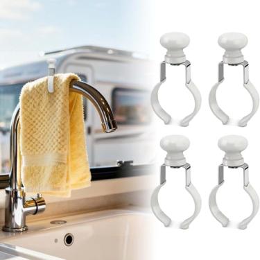 Imagem de Qiang Ni Clipes de toalha para trailer, pacote com 4, branco, resistente ao calor e à prova de ferrugem - impede que as toalhas escorreguem - Serve para cozinha, banheiro e lava-louças - Presente
