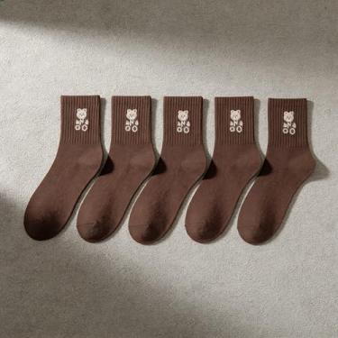 Imagem de 5 pares de meias femininas perfumadas antibolinhas, 63,5% algodão, meias térmicas de inverno, marrom vermelho, pacote com 5