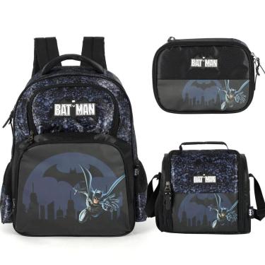 Imagem de KIT MOCHILA LANCHEIRA ESTOJO ESCOLAR MENINO ORIGINAL BATMAN-Masculino
