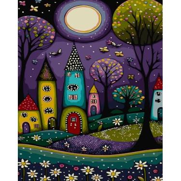 Imagem de Mosaflare Pintura por números para adultos iniciantes, kits de pintura roxa de conto de fadas por números em tela, pintura fácil a óleo acrílico DIY por números para decoração de parede de casa 40 x