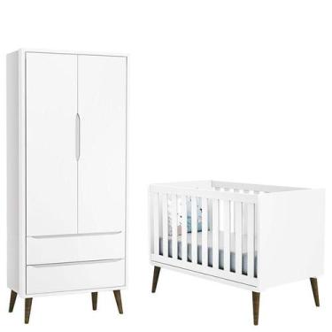 Imagem de Berço Americano e Guarda Roupa 2 Portas Infantil Theo Branco Acetinado
