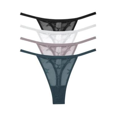 Imagem de Conjunto De Lingerie Sexy Feminina Em Renda 4PCS, Tanga Transparente D