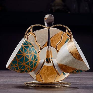 Imagem de Conjunto de café Bone China Conjunto de chá de porcelana incrustada em ouro, xícara de cerâmica, bule de chá, pote de leite, utensílios de café (E (D