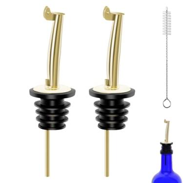 Imagem de 2 bicos de despejo de licor, despejadores de garrafa de vinho de aço inoxidável com tampas, despejadores de garrafa de vinho com rolhas, despejador de garrafa de velocidade para garrafa de licor