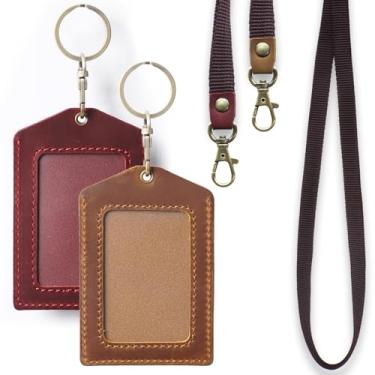 Imagem de Jack&Chris Porta-crachá de couro legítimo, cordões destacáveis para crachás de identificação para fácil acesso, suporte vertical de crachá de identificação para enfermeiras oficiais, professores