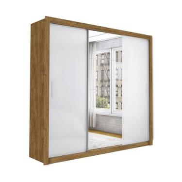 Imagem de Carioca Móveis Guarda Roupa Casal, Cinamomo/Branco, 208x185,5x46 cm, 119,45 kg, 3 Portas de Correr com Espelho, Montagem Necessária, MDP