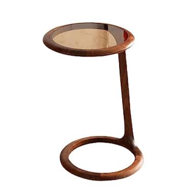 Imagem de Mesa lateral redonda moderna, mesa de centro de madeira maciça para sala de estar, quarto, espaços pequenos, mesa de cabeceira totalmente montada, nogueira preta simples