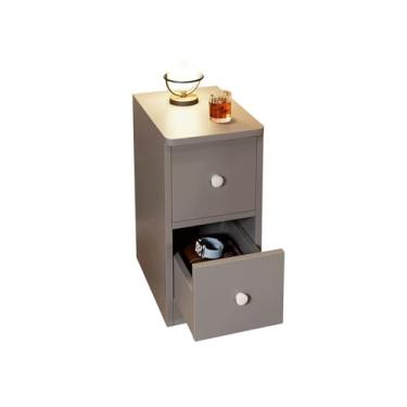 Imagem de Mesa de cabeceira cinza pequena moderna, armário de armazenamento de madeira maciça com duas gavetas, armário de arquivo de madeira maciça para sala de estar, quarto e St Practical