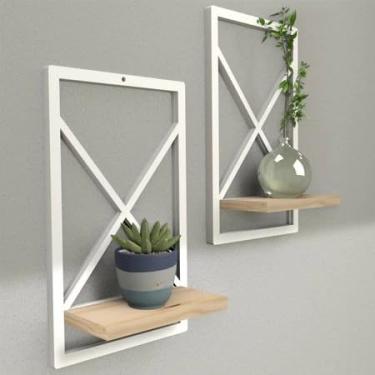 Imagem de prateleira estilo industrial modelo quadro, prateleira multiuso para sala e banheiro, organizador de parede industrial resistente (BRANCO 23 X 37 CM,1)