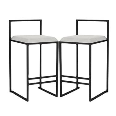Imagem de KIDYBO Bancos de bar branco veludo, conjunto de 2, bancos de bar domésticos para balcão de cozinha/bar de café da manhã, cadeira de bar alta com estrutura de metal resistente com encosto, confortável