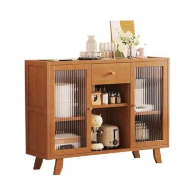 Imagem de KHUTRW3D Aparador de parede com porta de vidro para cozinha, armazenamento integrado, retrô, sala de estar, multifuncional, armário buffet duplo