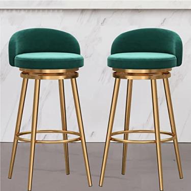 Imagem de KIDYBO Banquetas de bar verdes conjunto de 2 banquetas de veludo com altura de bar, bancos de cozinha, sala de estar, cadeira de bar alta com estofamento macio, confortável para sentar