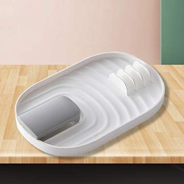 Imagem de Suporte para Utensílios de Cozinha Colher e Espátula Tampa Panela Porta Talheres Design Plegável Econômico Espaço Portátil Multifuncional Resistente ao Calor- PP Borda Curva com Ranhuras 4 Slots