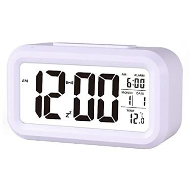 Imagem de Despertador Eletrônico Relógio de Mesa com Display Inteligente Temperatura Calendário Perpétuo Tela LCD Alta Definição Sino Progressivo Luz Detecção Noturna Função Capa ABS