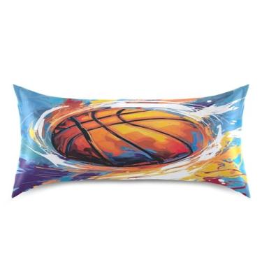 Imagem de xigua Fronha de cetim com pintura de basquete para cabelo e pele, lavável na máquina, antiderrapante, refrescante, travesseiro, cama king size com fecho de envelope, 50,8 cm x 101,6 cm